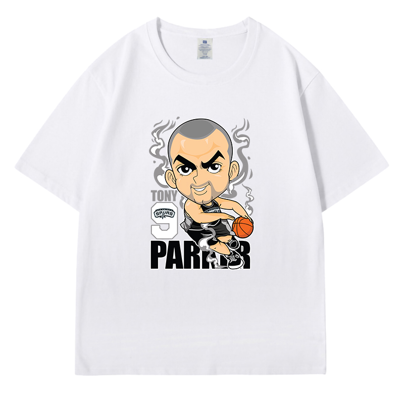 马刺帕克美式T恤男数码直喷重磅纯棉短袖篮球运动圆领宽松训练服