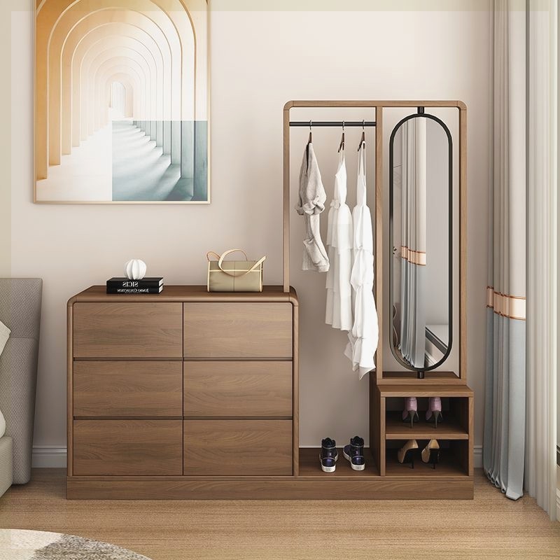 穿衣镜衣帽架斗柜一体全实木卧室斗柜旋转穿衣镜衣帽架一体多功能