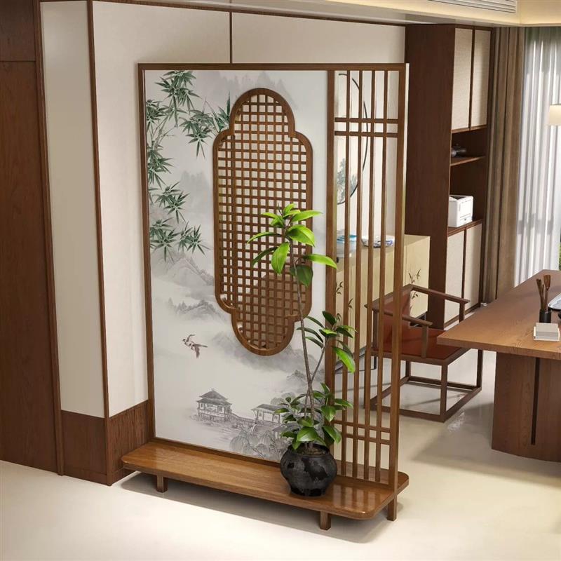 新中式屏风隔断客厅入户原木质隔断柜玄关葫芦实木遮挡家用置物架