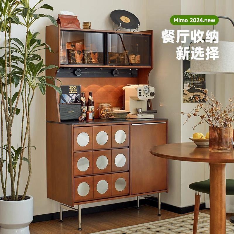 餐边中古色一体北欧复古储物柜靠墙玄关茶水实木收纳客厅酒柜高柜