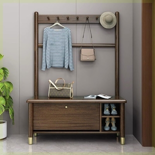 入门换鞋凳衣帽架实木鞋柜衣架一体进门翻斗换鞋柜家用入门口可坐