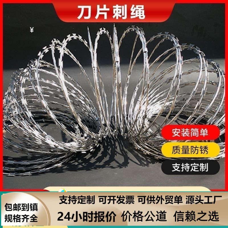 刀片刺绳刺丝不锈钢滚笼防爬刺网铁蒺藜围墙防爬防盗网镀锌铁刺
