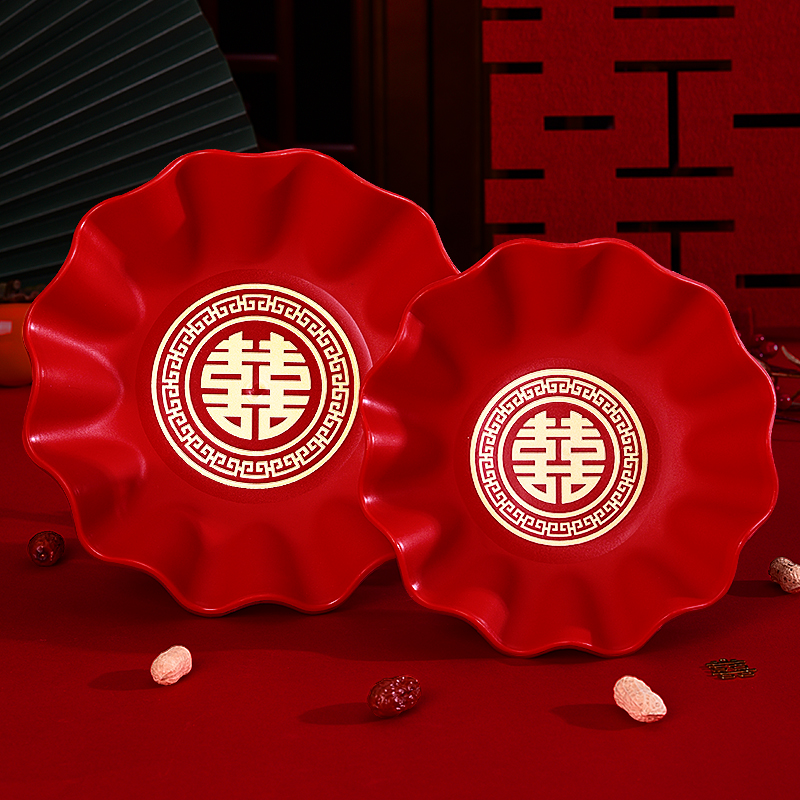结婚客厅结婚红色加厚果盘