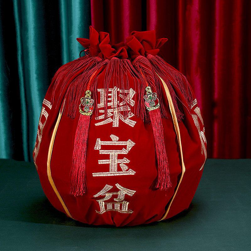 聚宝盆结婚袋子喜盆红色包裹布