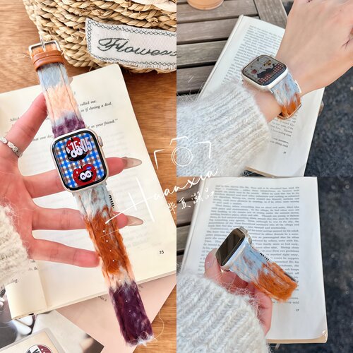 多巴胺渐变毛绒皮质表带适用表带