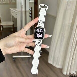 适用于苹果手表S11黑白漫画表带透气applewatchSE3/9男女磁吸回环