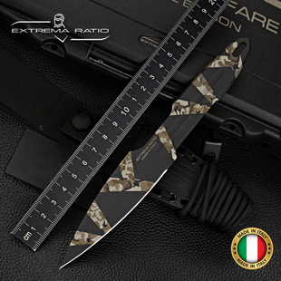 意大利原装 THIL黑色迷彩限量款 户外野营战术小直刀 进口极端武力S