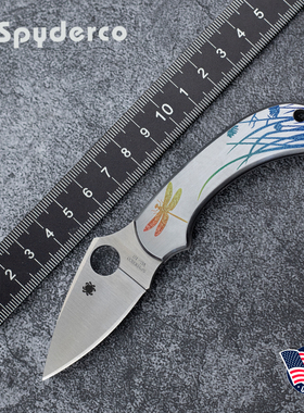 美国进口spyderco蜘蛛C28PT蜻蜓户外不锈钢全钢柄防身便携折叠刀