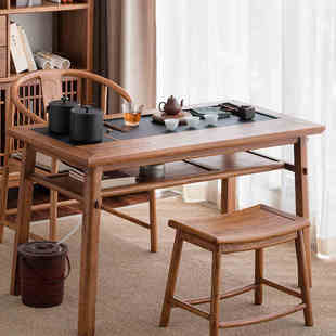 溪木工坊新中式 阳台茶桌实木家用小型茶台老榆木喝茶桌椅