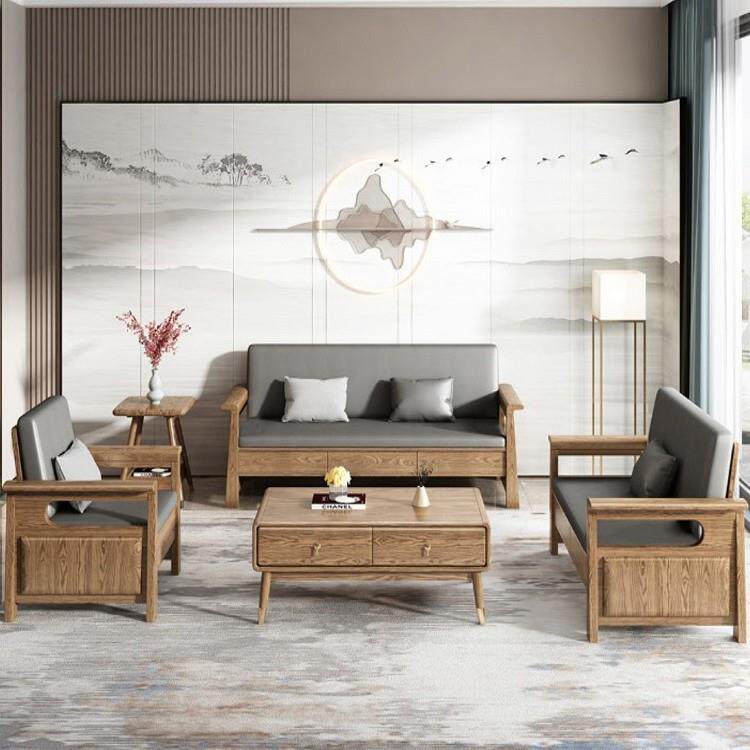 北欧全实木沙发组合现代简约冬夏两用白蜡木抽屉储物大小户型轻奢