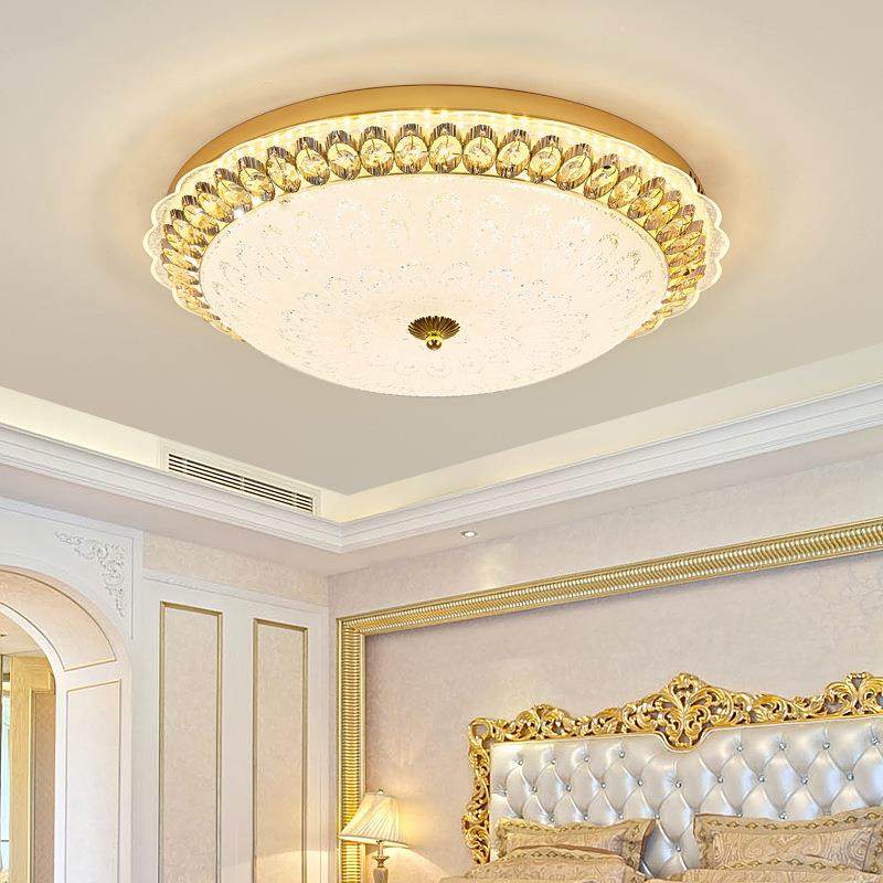 欧式金色水晶吸顶灯卧室阳台灯现代简欧田园玄关过道三色变光led