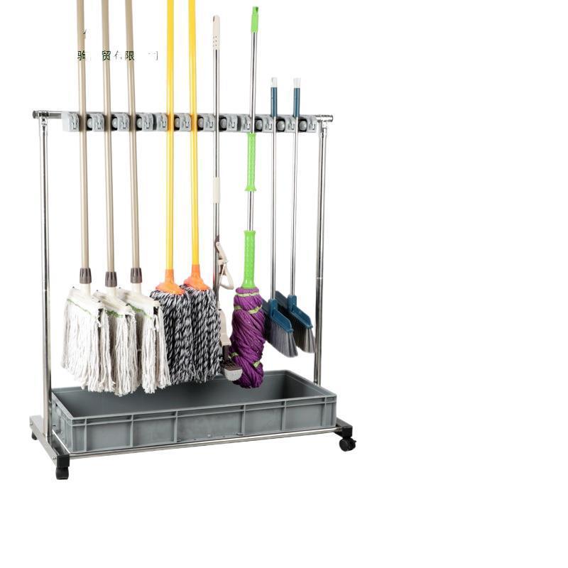 不锈钢可移动拖把架子落地式扫把拖布墩布架阳台置物清洁工具收纳