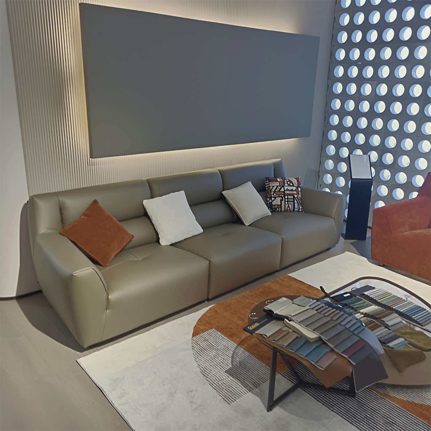 简约现代的直排科技布超纤皮三人位双人位组合高靠背沙发布艺沙发