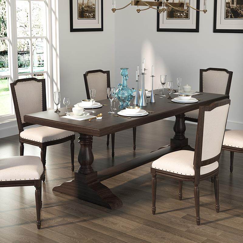 全实木复古轻奢餐桌椅现代简约客厅家用长桌做旧原木长方形茶桌子