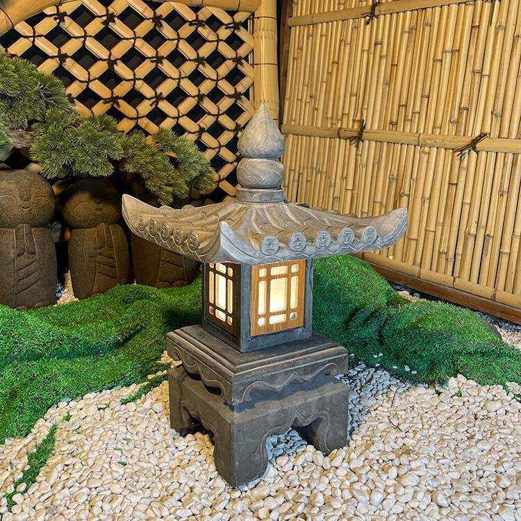石灯日式庭院石灯笼太阳能中式石头灯笼户外花园景观造景石雕摆件