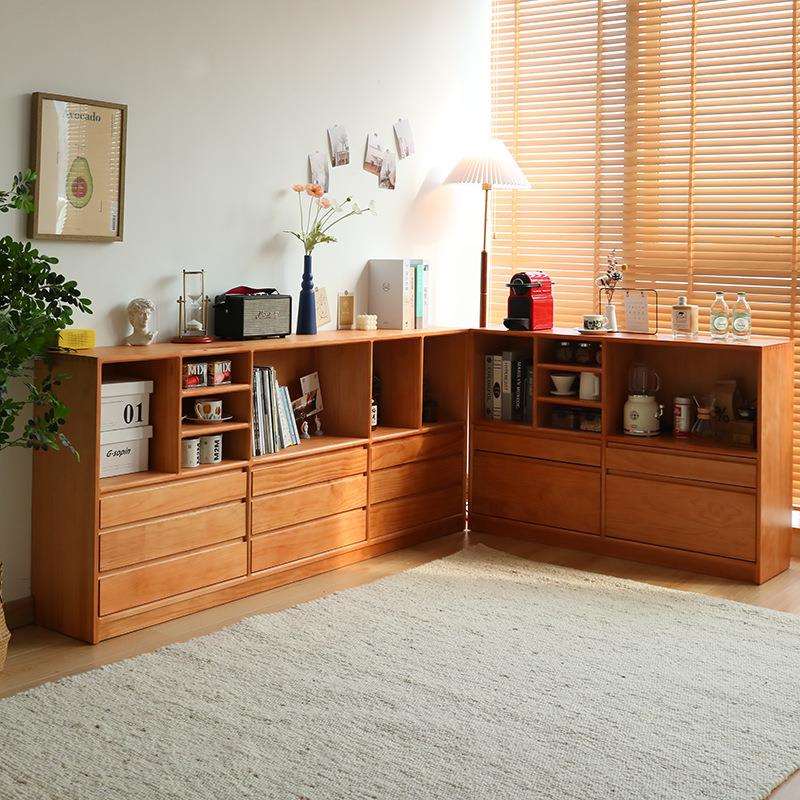 中古风组合柜实木抽屉柜北欧落地书柜客厅简约书架书房收纳书柜