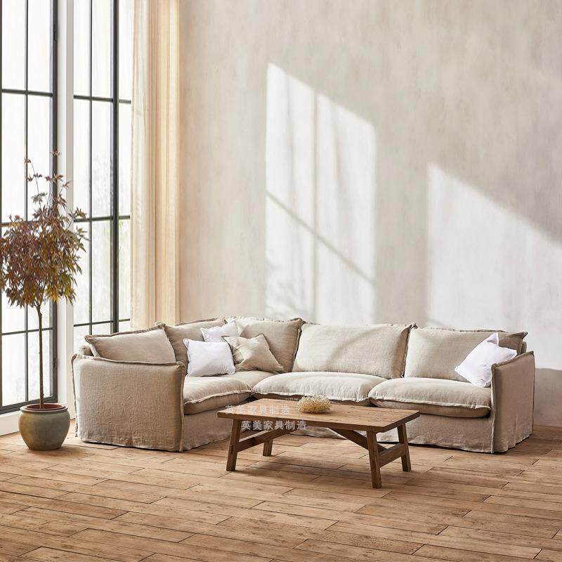 美式宅寂风棉麻客厅自由组合沙发北欧转角商场酒店全拆洗网红沙发