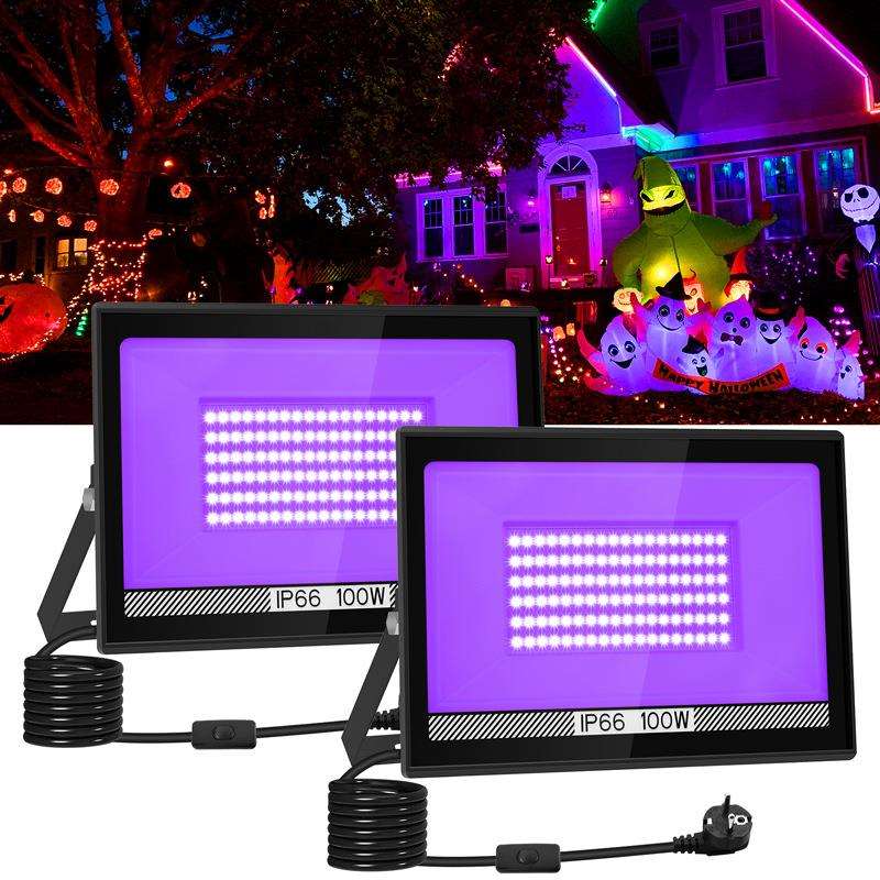 跨境UV紫光灯户外LED紫光灯IP66防水庭院泛光灯100W舞台投光灯