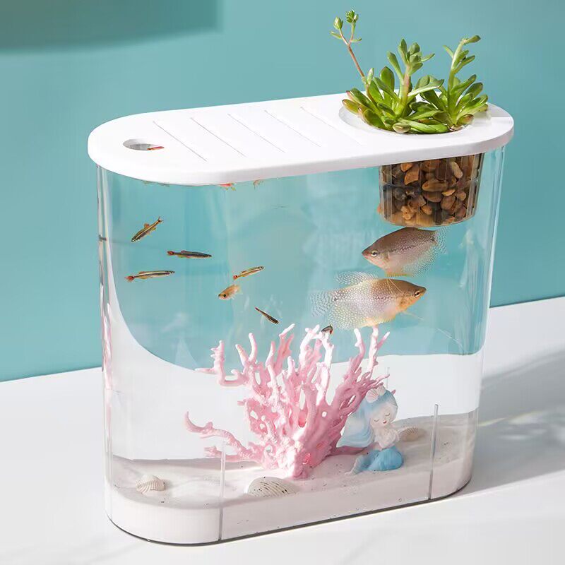 透明仿玻璃家用塑料鱼缸中小型客厅阳台造景金鱼缸水族箱养乌龟虾