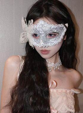 假日化妆舞会公主面具女成人派对半脸面具白色羽毛半脸眼罩道具