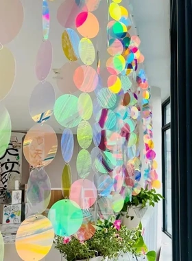 PVC镭射幻彩色透明圆片幼儿园美工区走廊环创吊饰光影挂饰展馆画