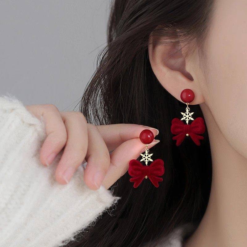 过年红色蝴蝶结耳环女气质2025秋冬款圣诞雪花耳钉爱心红色耳饰品,饰品/流行首饰/时尚饰品新,耳环,淘宝优惠券,粉丝福利购,淘宝优惠卷