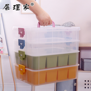 透明多层收纳箱储物手提甜品台零件儿童玩具宠物用品防尘衣物车