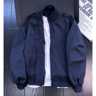 立领夹克男秋季潮流美式高街棒球服青年痞帅纯色百搭休闲外套男款