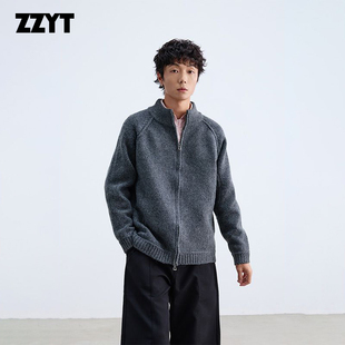 ZZYT美式复古解构拼接圆领毛衣男女简约慵懒风宽松休闲开衫针织衫