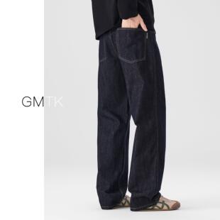 原色丹宁加绒加厚牛仔裤男直筒宽松2025新款水洗cleanfit阔腿长裤