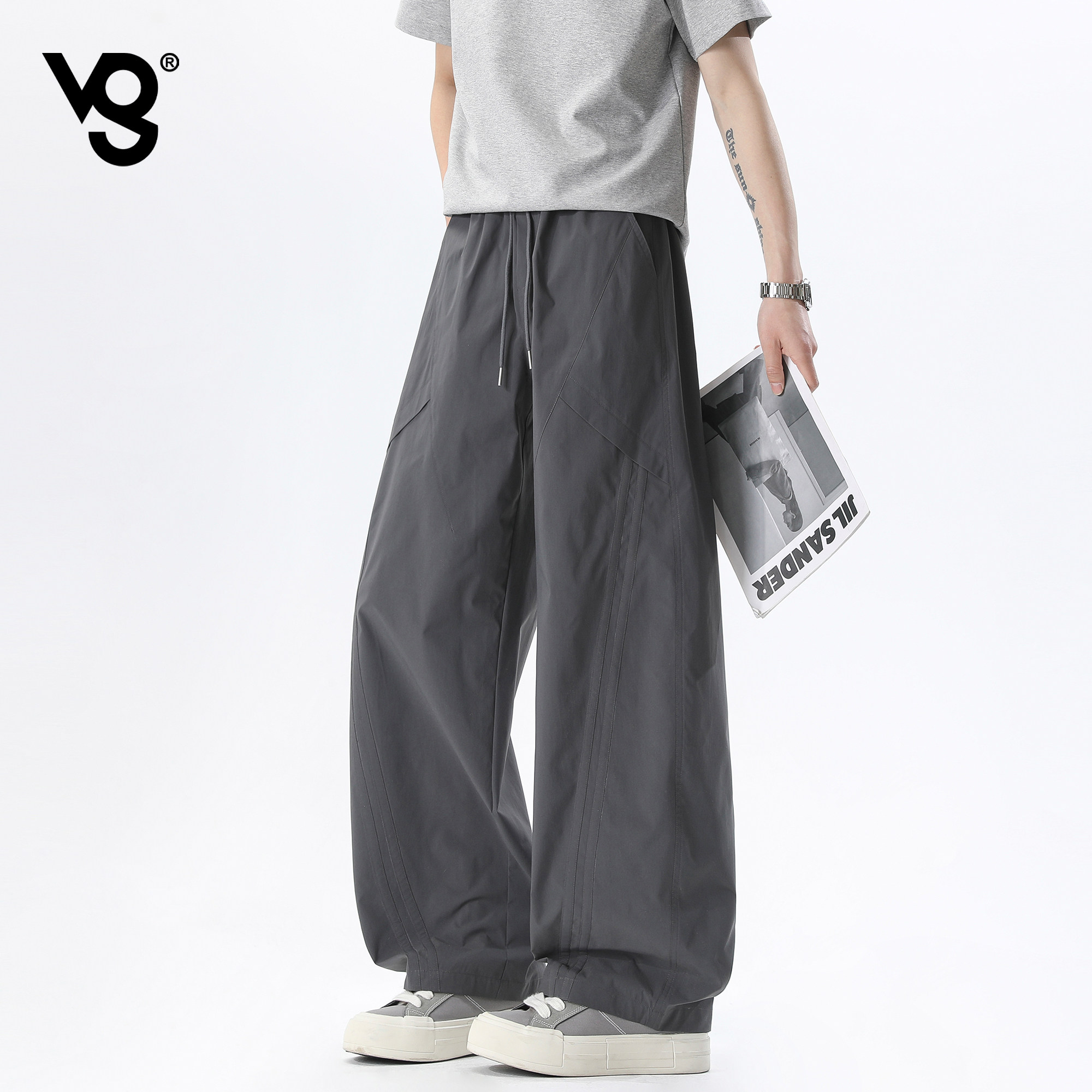 VUUG美式拼接速干运动裤子男款夏季薄款潮牌宽松高级感男生休闲裤图片