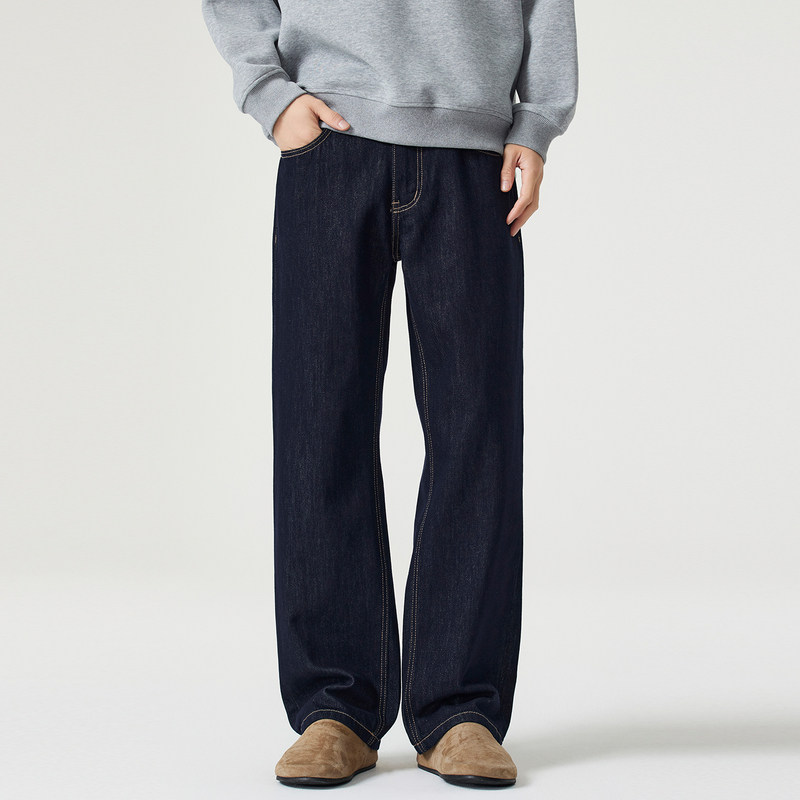 Kuvine宽松直筒原色cleanfit牛仔裤男款美式复古高街vibe阔腿长裤