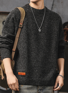 美式复古毛衣男冬季高级感宽松加厚圆领针织衫慵懒风休闲男士外套