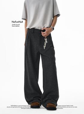NOFUNNULL370g重磅加厚绵羊毛休闲裤秋冬cleanfit宽松A字加绒西裤