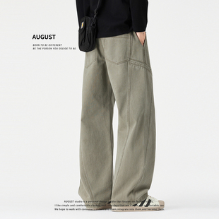 August美式复古工装裤男款宽松直筒纯棉休闲长裤子秋冬加绒加厚款