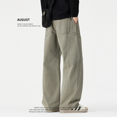 August美式复古工装裤男款宽松直筒纯棉休闲长裤子秋冬加绒加厚款