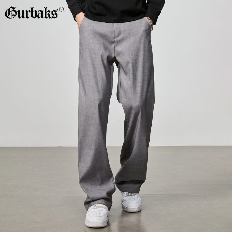 休闲裤男士时尚轻奢直筒垂坠感弯刀裤抗皱灰色宽松西装裤