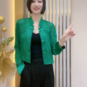 妈妈小外套国潮唐扣烧花防嗮衬衣夏季复古中国风提花盘扣长袖开衫