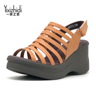 一席之地全皮坡跟细带罗马风凉鞋 底有弹性显瘦显高百搭 舒适透气鞋