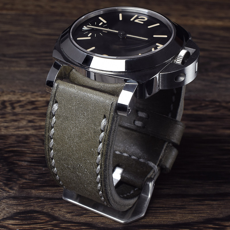 mc定制表带真皮磨砂复古适配劳力士5513黑水鬼欧米茄沛纳海pam441