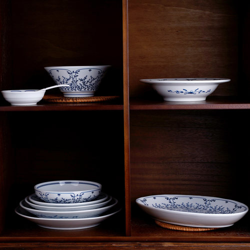 初田藤蔓青花中古风家用陶瓷餐具