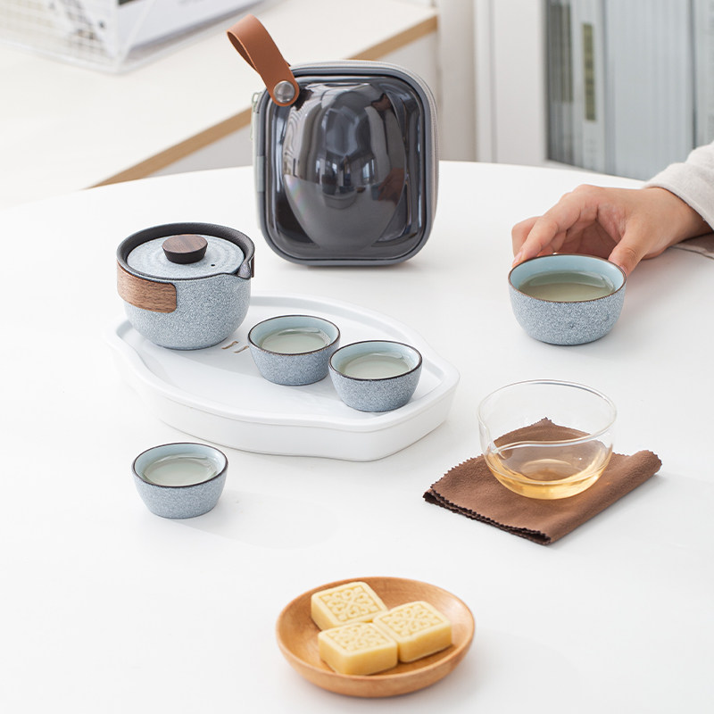 订制套装户外客杯快企业便携式茶具泡茶具磨砂旅行旅行包茶壶功夫