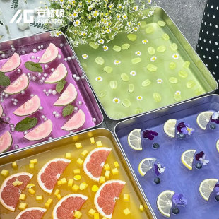 不锈钢水果冰粉盘子模具商用摆摊专用卤味寿司托盘配料备菜盆带盖