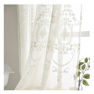 北欧风格纱帘白色窗纱简约绣花客厅窗帘2024年新款欧式刺绣卧室薄