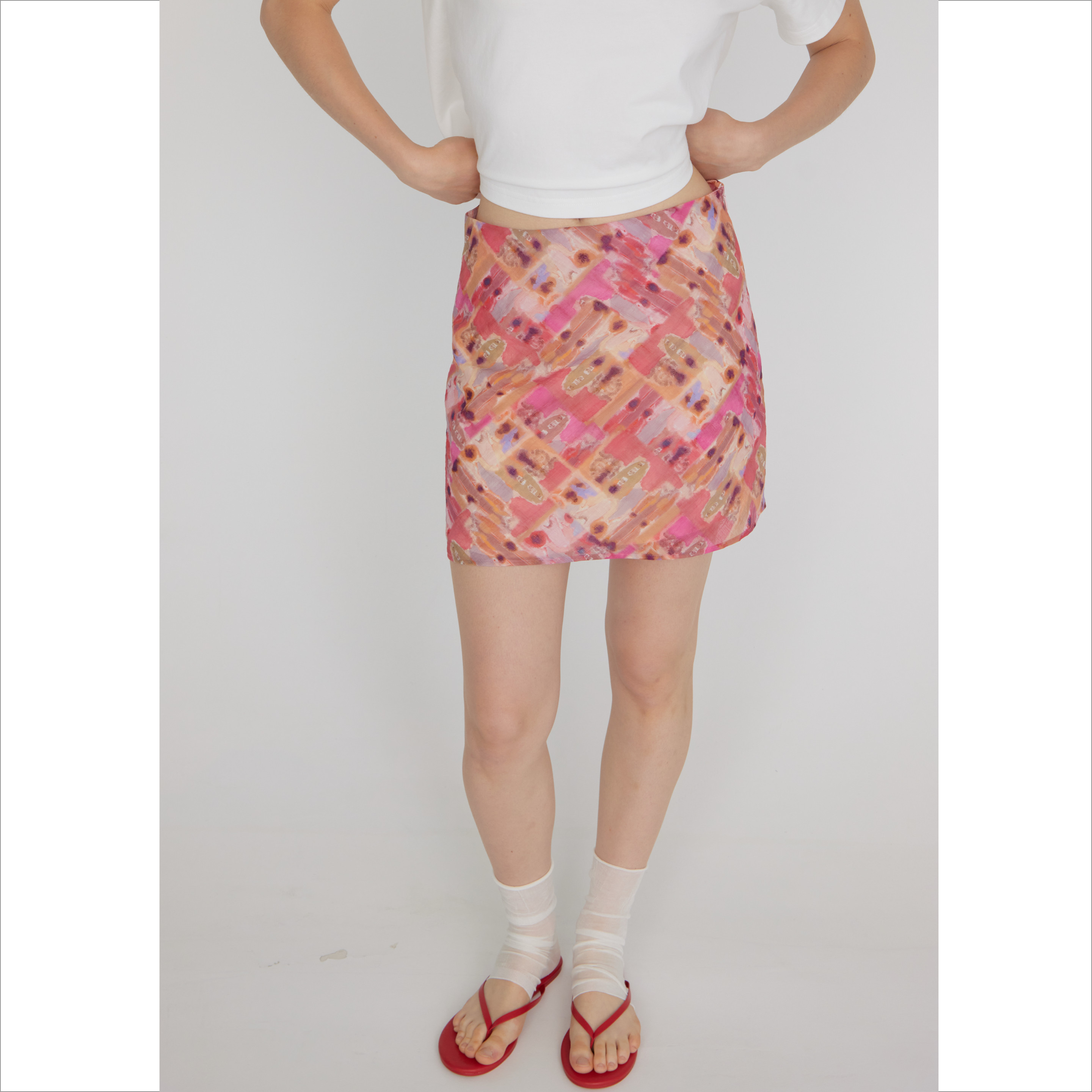 印花波浪边斜裁A字半裙