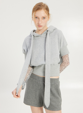 Heemmi/赫觅设计师品牌美式短款连帽卫衣女华夫格休闲短裤套装