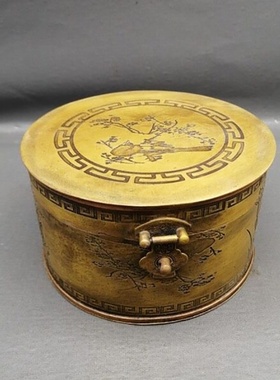 仿古黄铜带锁盒子首饰盒家居摆设古玩收藏黄铜盒子喜鹊登梅摆件