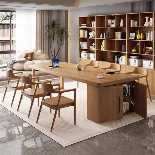 严选办公学习桌工作台大桌子去客厅化实木大书桌书柜一体收纳长桌