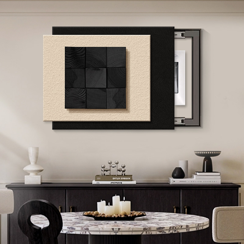 现代简约电表箱装饰画配电箱遮挡电闸开关盒砂岩肌理感饭厅挂墙画