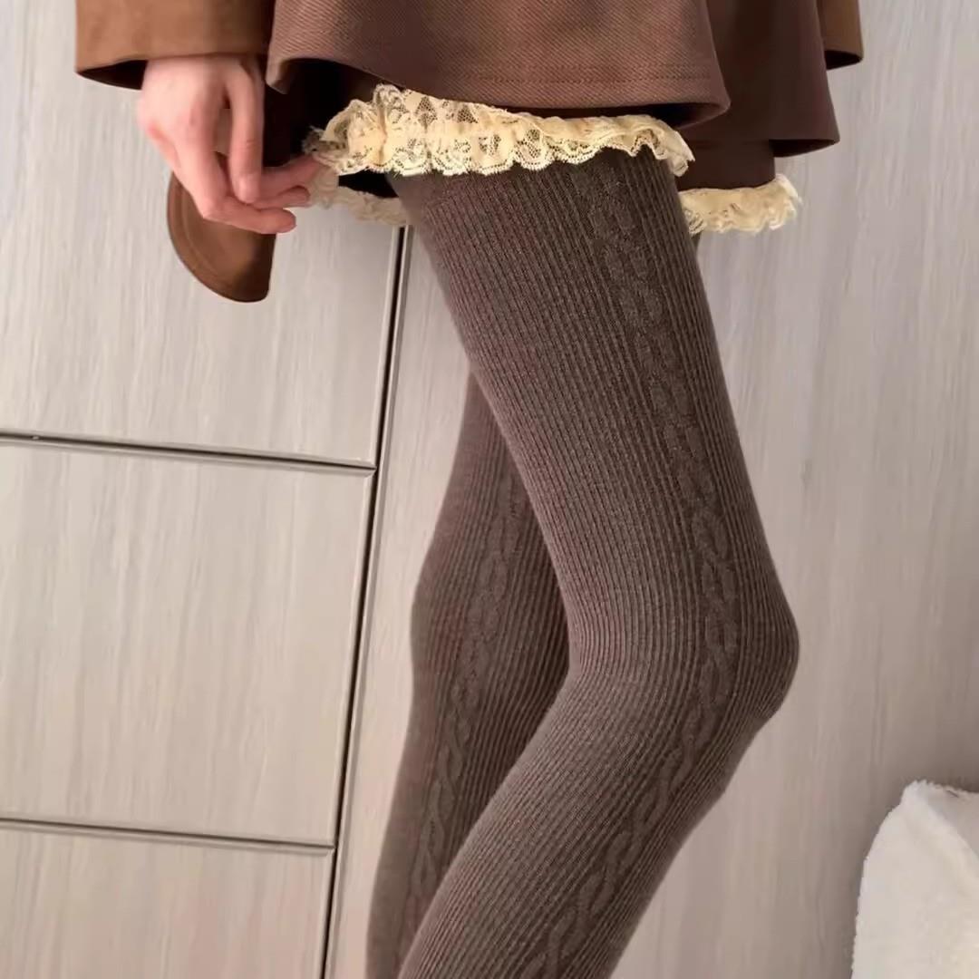 秋冬加厚保暖羊毛麻花打底连裤袜